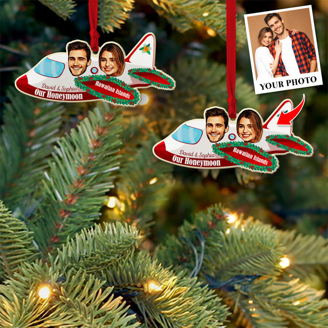 Personalized Name And Text, Face From Photo, Christmas Airplane, Christmas Shape Ornament 2 Sides