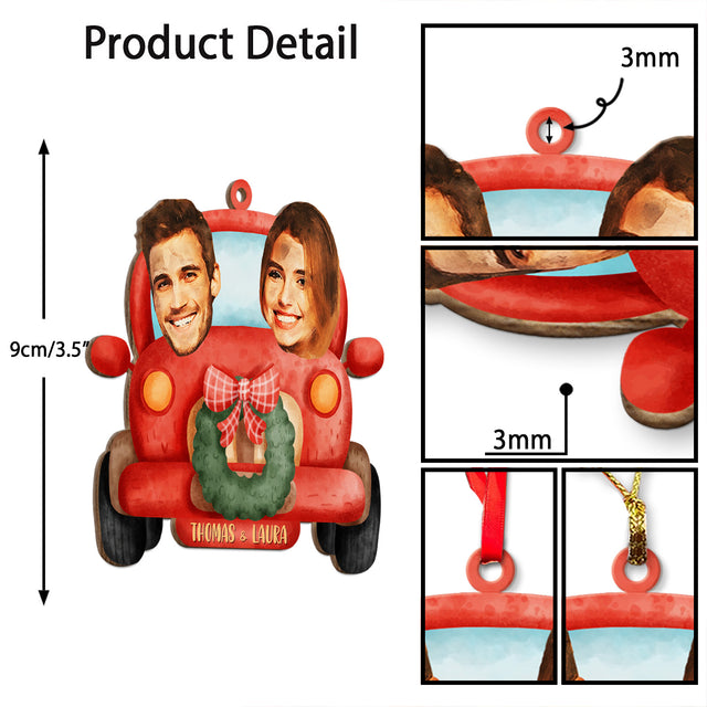 Personalized Name And Text, Face From Photo, Gift For Couple, Christmas Car, Christmas Shape Ornament 2 Sides