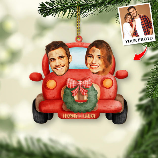 Personalized Name And Text, Face From Photo, Gift For Couple, Christmas Car, Christmas Shape Ornament 2 Sides