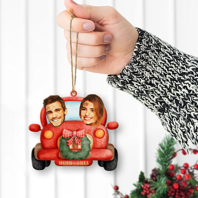 Personalized Name And Text, Face From Photo, Gift For Couple, Christmas Car, Christmas Shape Ornament 2 Sides