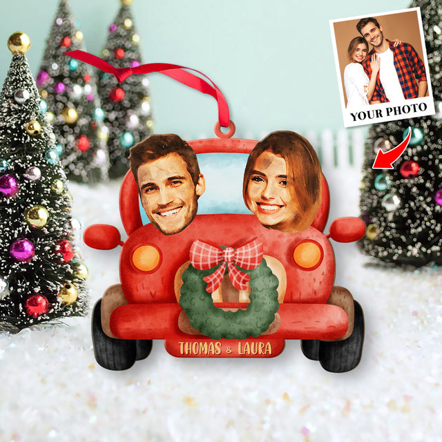 Personalized Name And Text, Face From Photo, Gift For Couple, Christmas Car, Christmas Shape Ornament 2 Sides