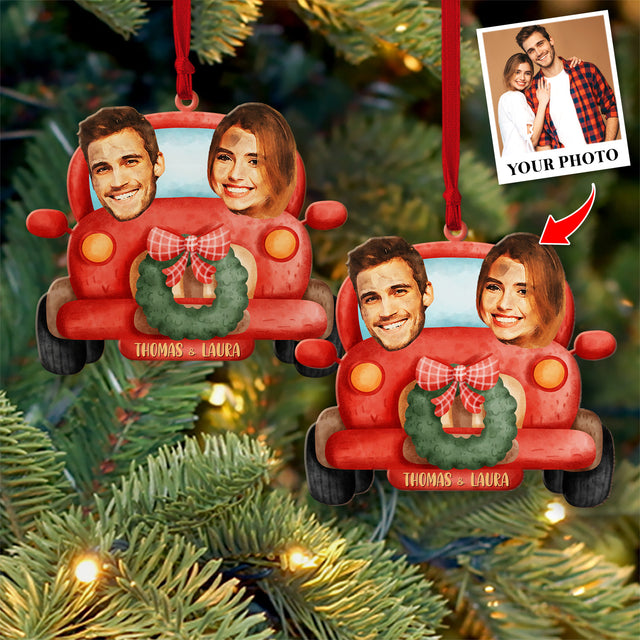 Personalized Name And Text, Face From Photo, Gift For Couple, Christmas Car, Christmas Shape Ornament 2 Sides