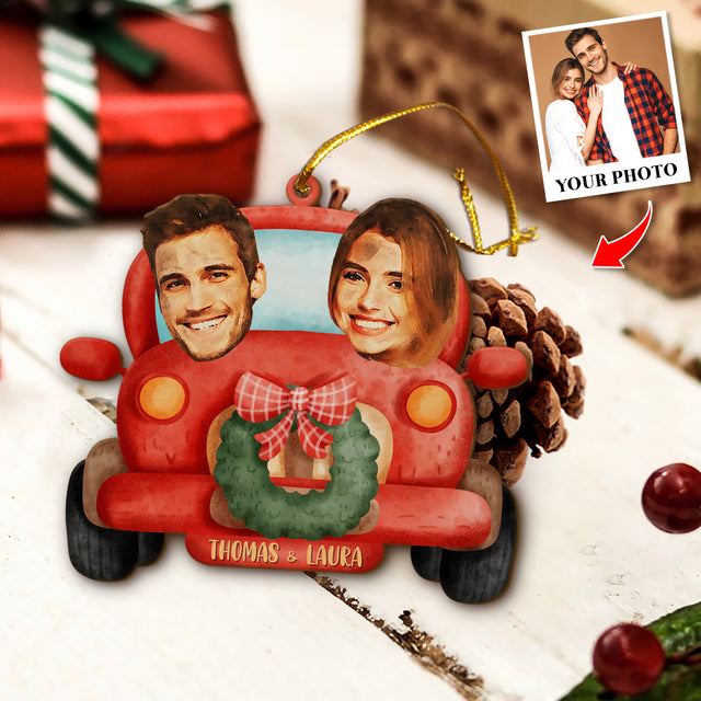 Personalized Name And Text, Face From Photo, Gift For Couple, Christmas Car, Christmas Shape Ornament 2 Sides