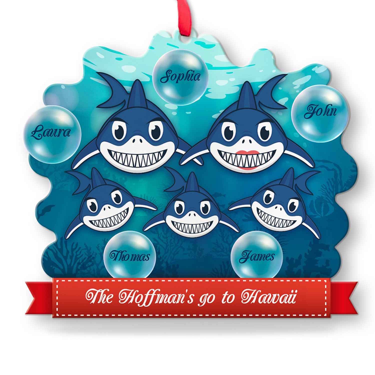 Personalized Name And Text, Family Name, Christmas Shark, Christmas Shape Ornament 2 Sides