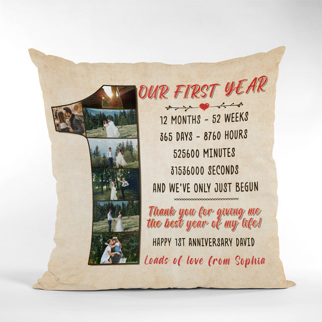 Custom Photo Pillow, 1 Year Anniversary Gift