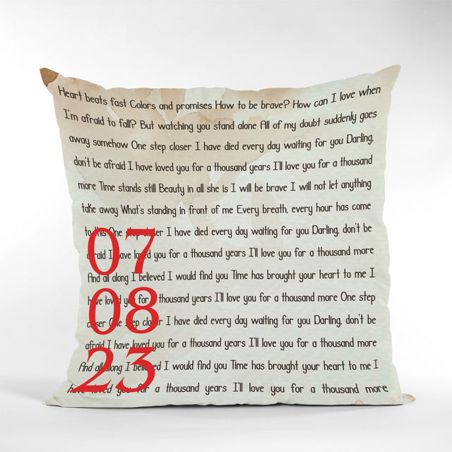 Custom Date & Song Lyrics Anniversary Gift Pillow
