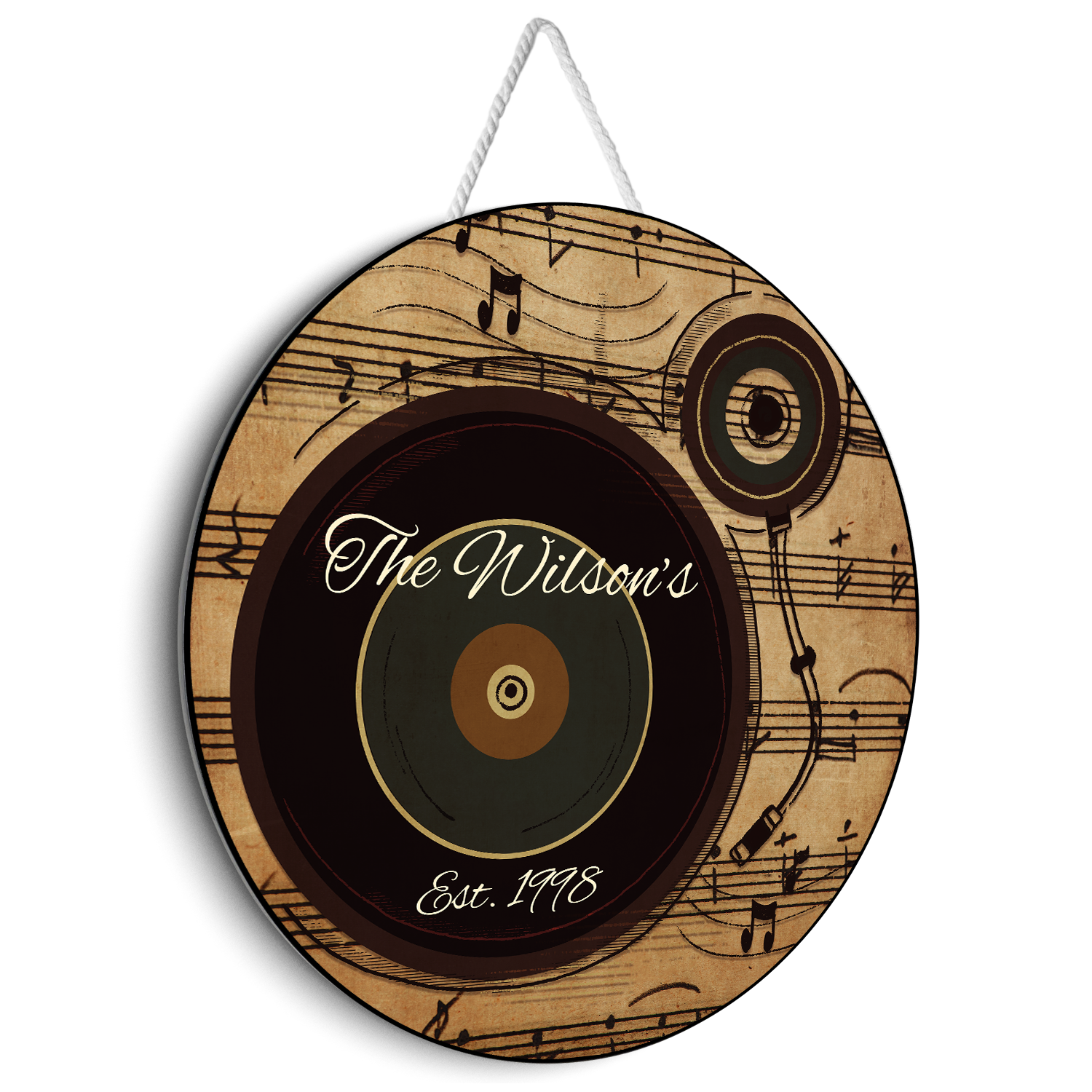 Custom Welcome Sign, Customizable Family Name And Text, Vinyl Record, Round Wood Sign