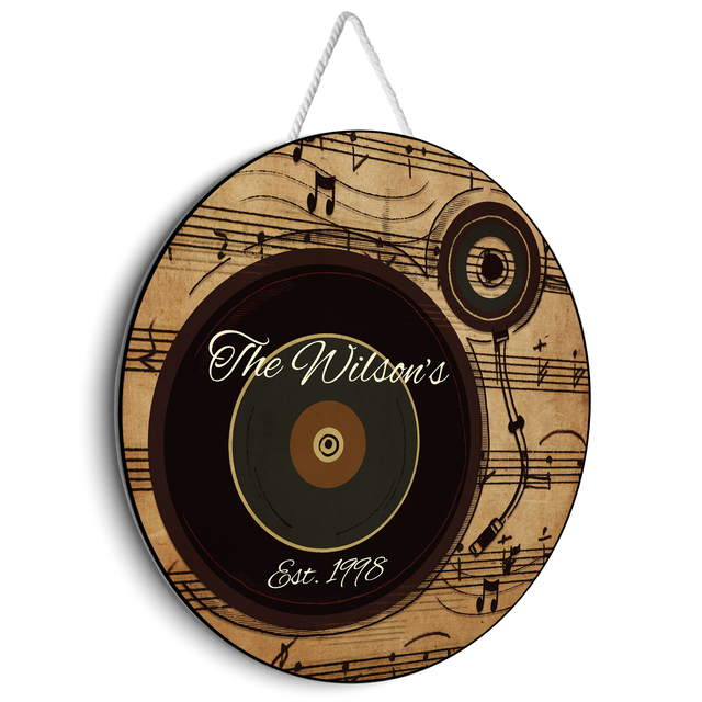 Custom Welcome Sign, Customizable Family Name And Text, Vinyl Record, Round Wood Sign