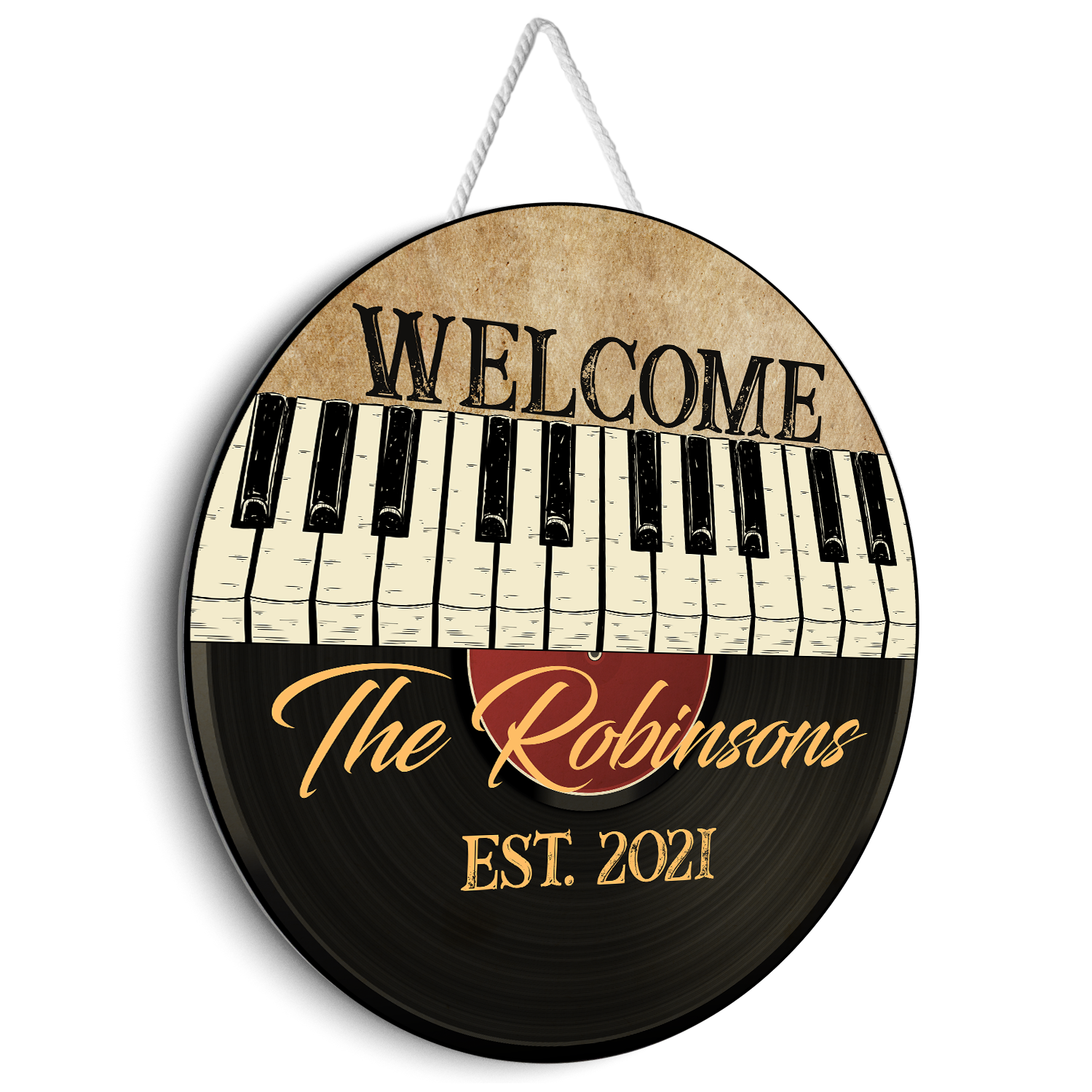 Custom Welcome Sign, Customizable Family Name And Text Round Wood Sign