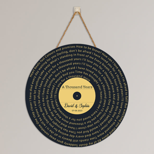 Custom Song Lyrics, Vinyl Record Style, Round Wood Sign