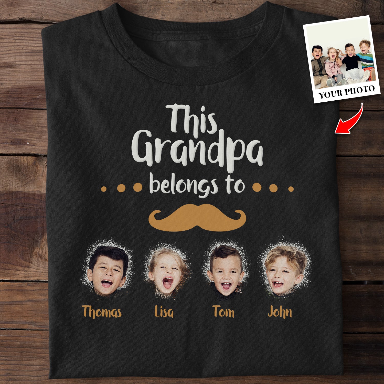 Custom Portrait From Photo, Grandpa Shirt With Grandkid's Name, This Granpa Belongs To, Personalized Name And Text, Tshirt