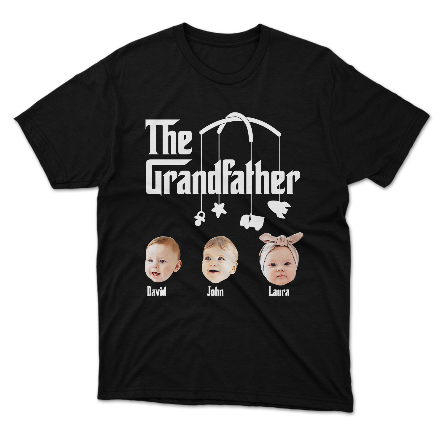 Custom Portrait From Photo, The Grandfather With Grandkid's Name, Personalized Name And Text, Tshirt