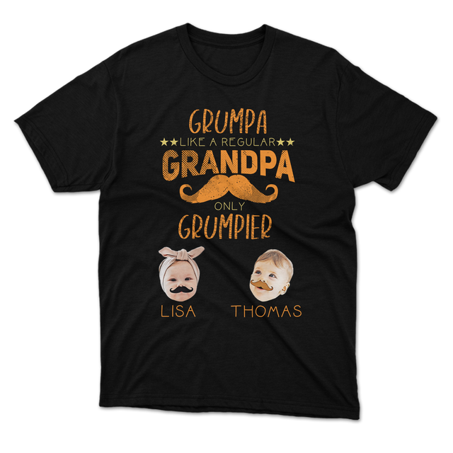 Custom Portrait From Photo, Grandpa Shirt With Grandkid's Name, Kids With Beards, Grumpa Like A Regular Grandpa Only Grumpier, Personalized Name And Text, Tshirt