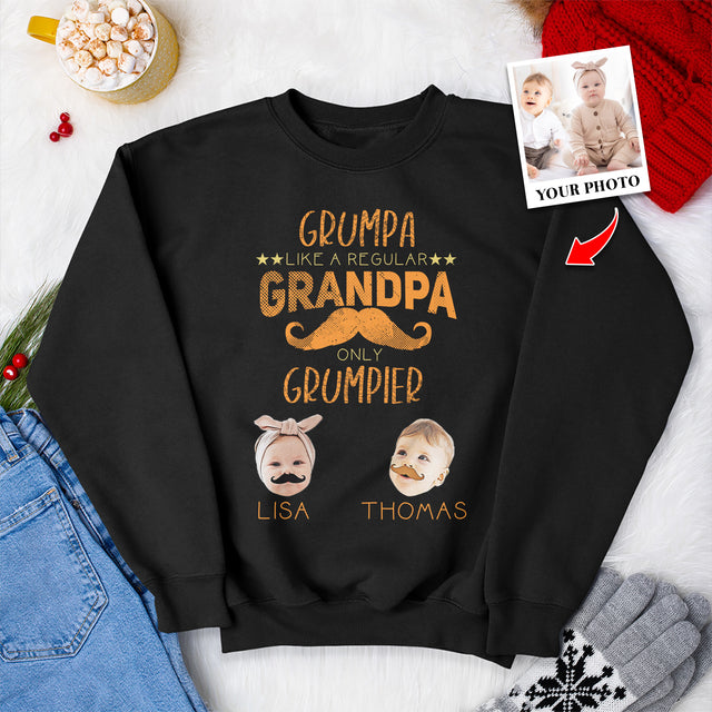 Custom Portrait From Photo, Grandpa Shirt With Grandkid's Name, Kids With Beards, Grumpa Like A Regular Grandpa Only Grumpier, Personalized Name And Text, Tshirt