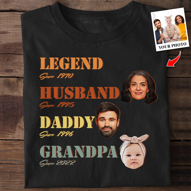 Custom Portrait From Photo, Grandpa Shirt With Family's Name, Legend, Husband, Daddy, Grandpa since , Personalized Name And Text, Tshirt
