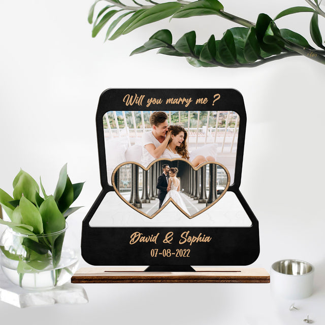 Custom Photo, Name And Date, Heart Shape, Wooden Plaque 3 Layers