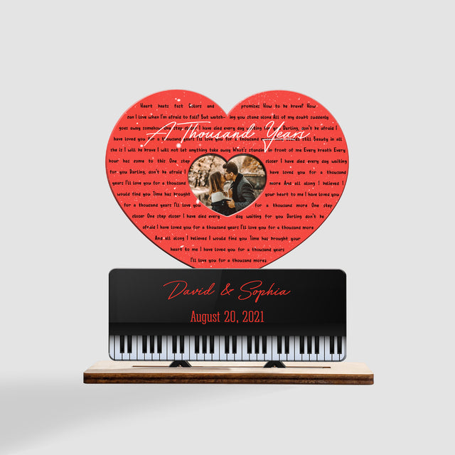 Custom Song Lyric, Personalized Photo, Name And Date, Heart Shape, Wooden Plaque 3 Layers
