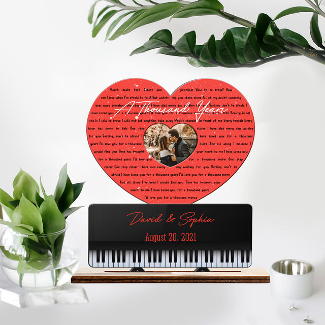 Custom Song Lyric, Personalized Photo, Name And Date, Heart Shape, Wooden Plaque 3 Layers