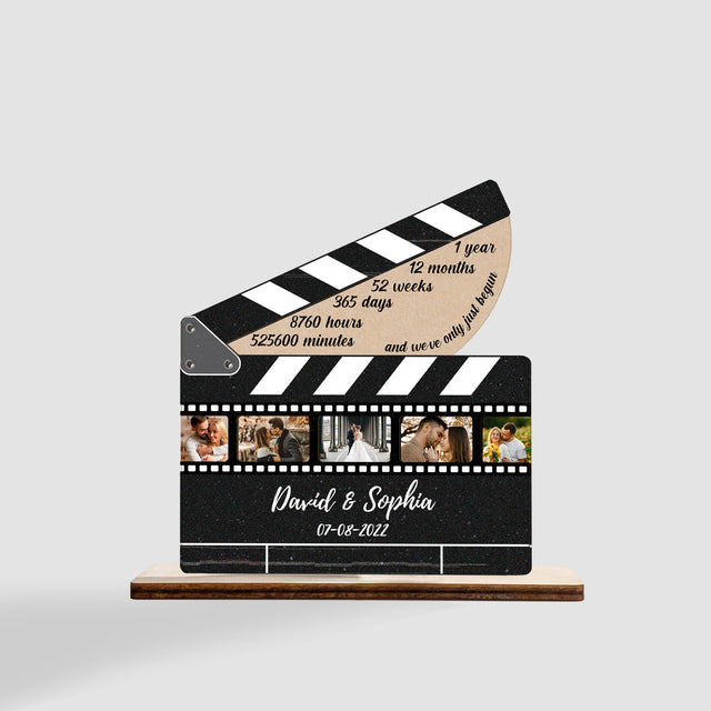 Custom Photo, Clapper Board Shape, Personalized Name, Date And Text, Wooden Plaque 3 Layers