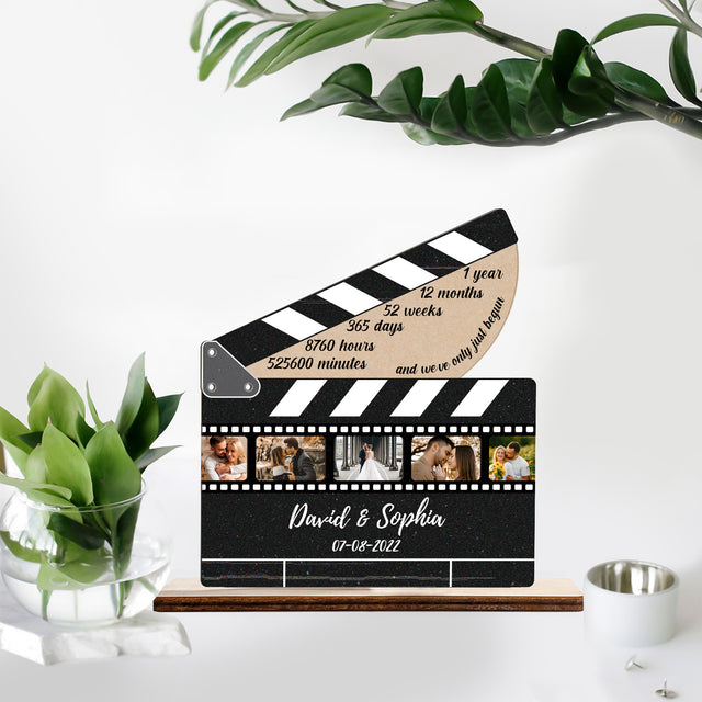 Custom Photo, Clapper Board Shape, Personalized Name, Date And Text, Wooden Plaque 3 Layers