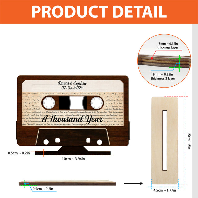 Custom Wooden Plaque 3 Layers, Cassette Tape Shape, Customizable Text