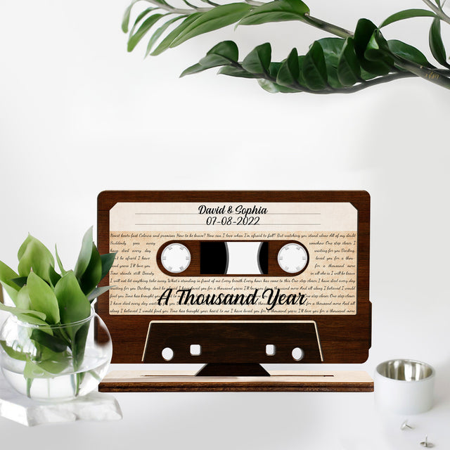 Custom Wooden Plaque 3 Layers, Cassette Tape Shape, Customizable Text