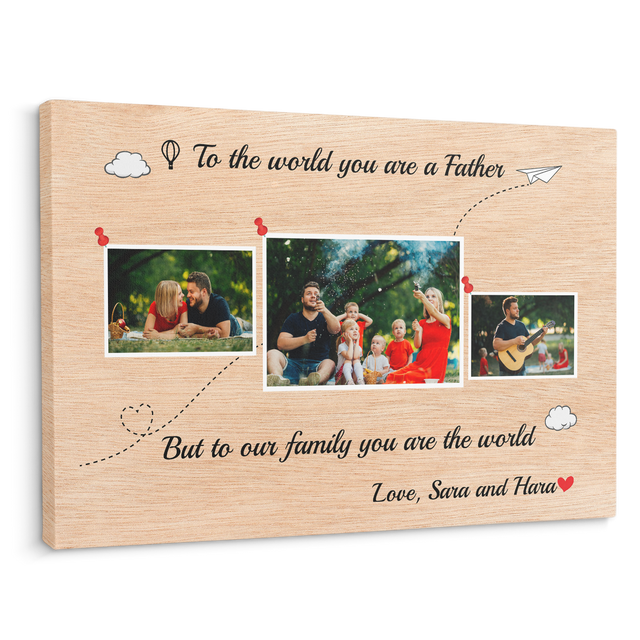 Dad Is The World Custom Photo - Customizable Light Wood Background Canvas