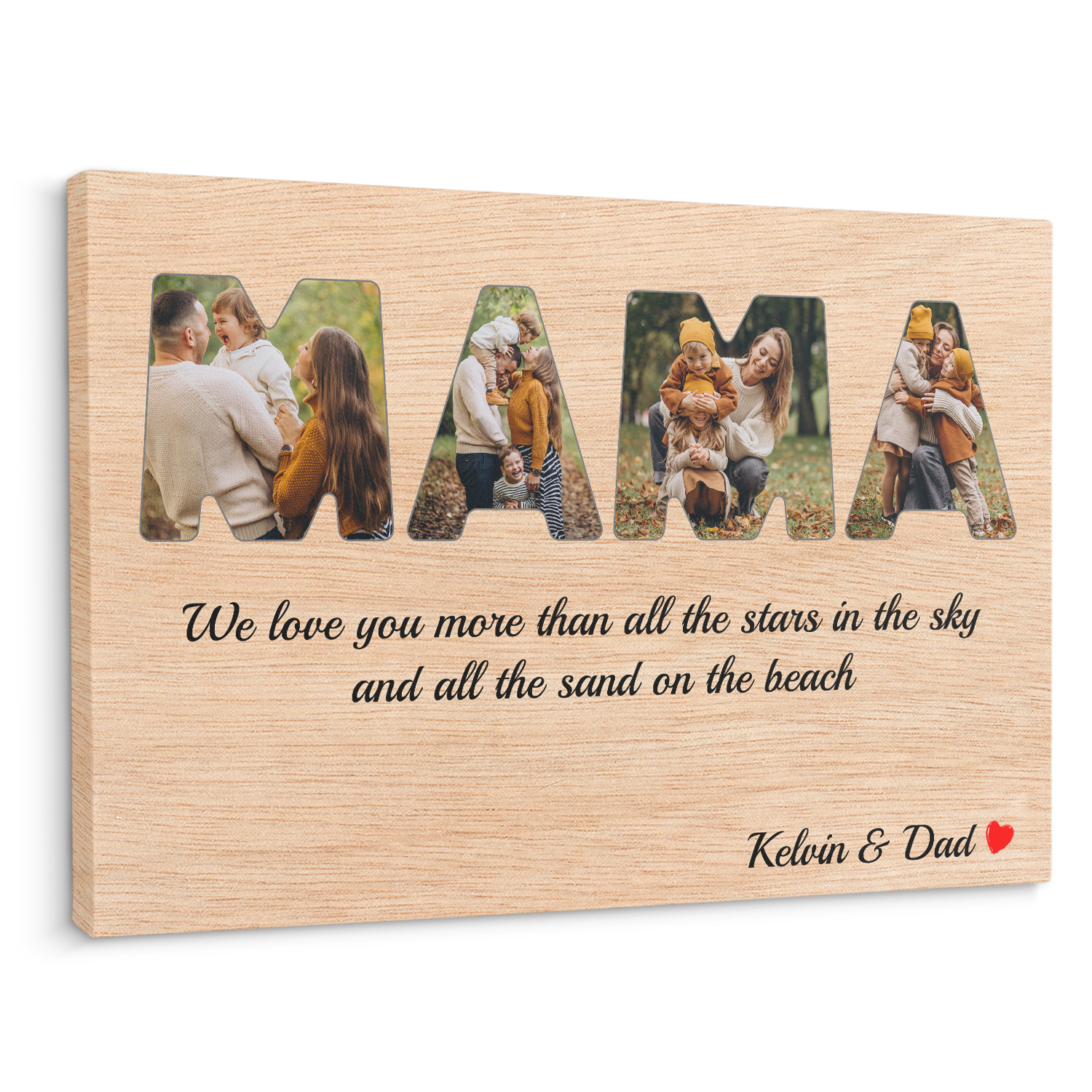 Mama Custom Photo - Customizable Light Wood Background Canvas