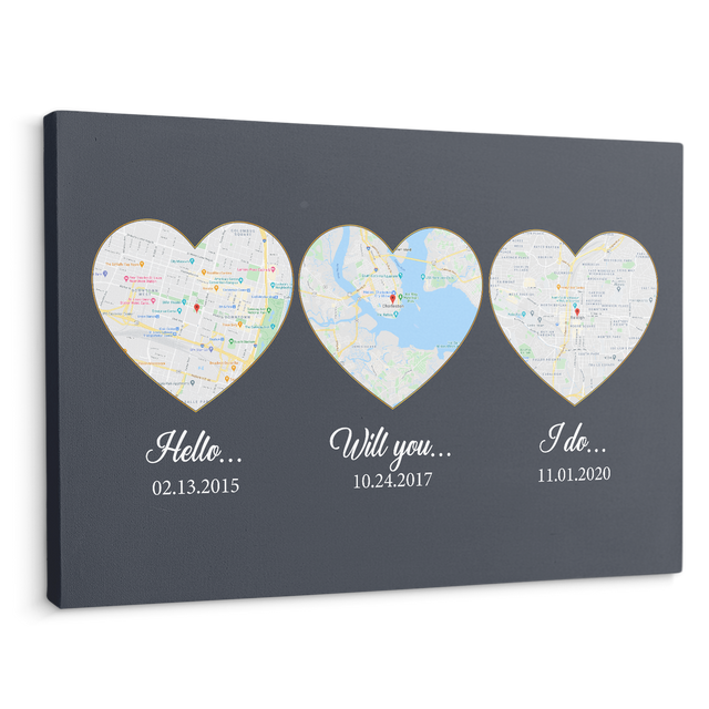 Hello Will You I Do Custom Map Print And Text Navy Background Canvas