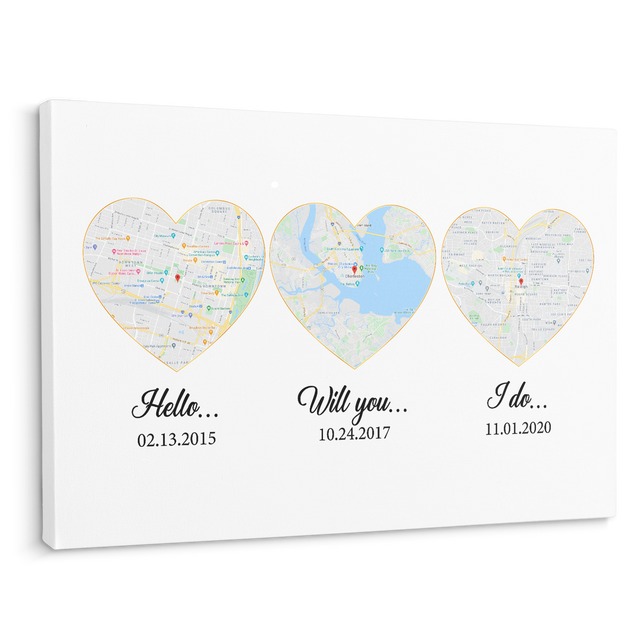 Hello - Will You - I Do Custom Map And Text Heart Art White Background