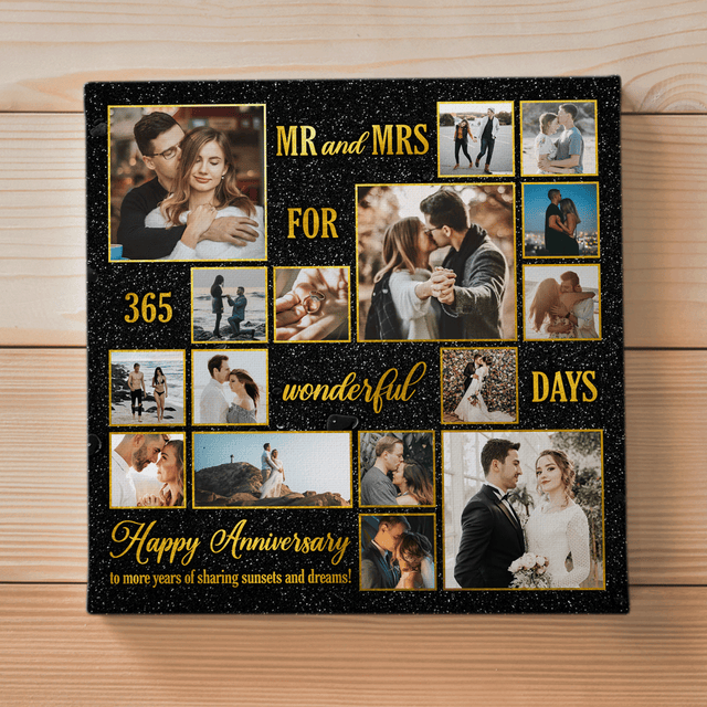 Custom Photo Name Date, Mr & Mrs, Canvas Wall Art