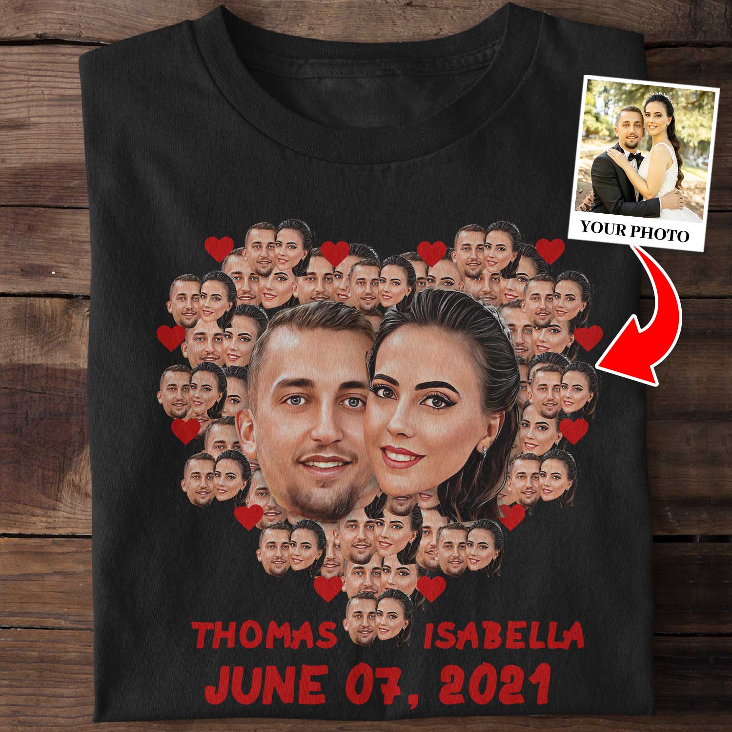 Gift For Couple, Custom Portrait From Photo, Personalized Name And Text, Tshirt
