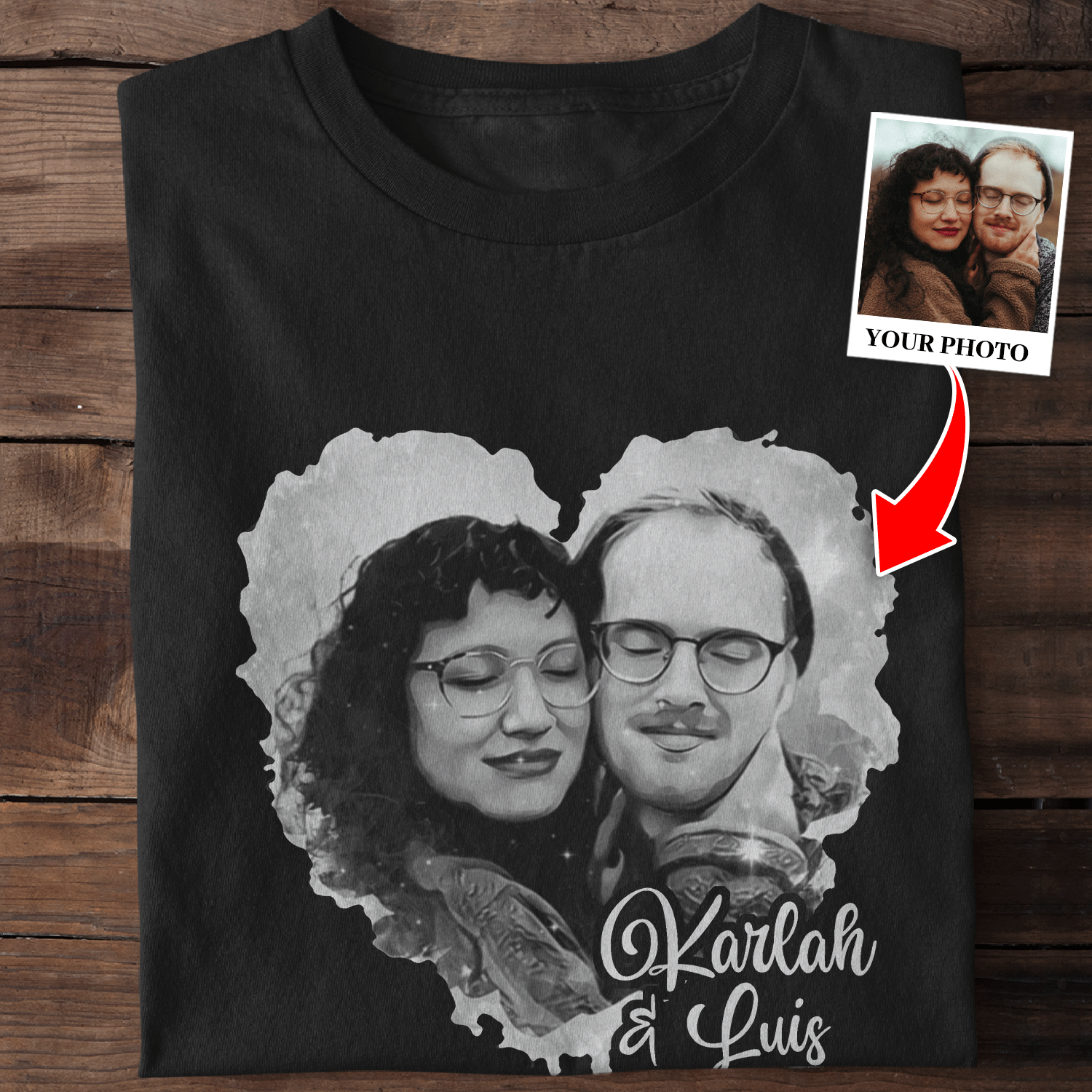 Custom Portrait From Photo, Black And White Style Tshirt