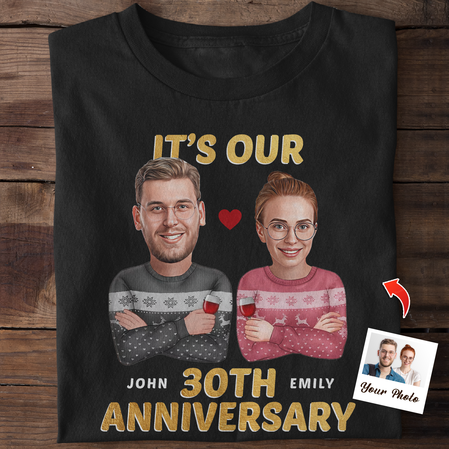 Gift For Couple, Custom Portrait From Photo, It's Our Anniversary , Personalized Name And Text, Tshirt