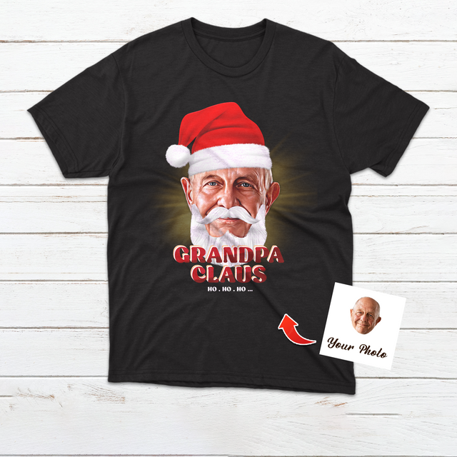 Custom Portrait From Photo, Grandpa Claus, Personalized Name And Text, Christmas T-Shirts