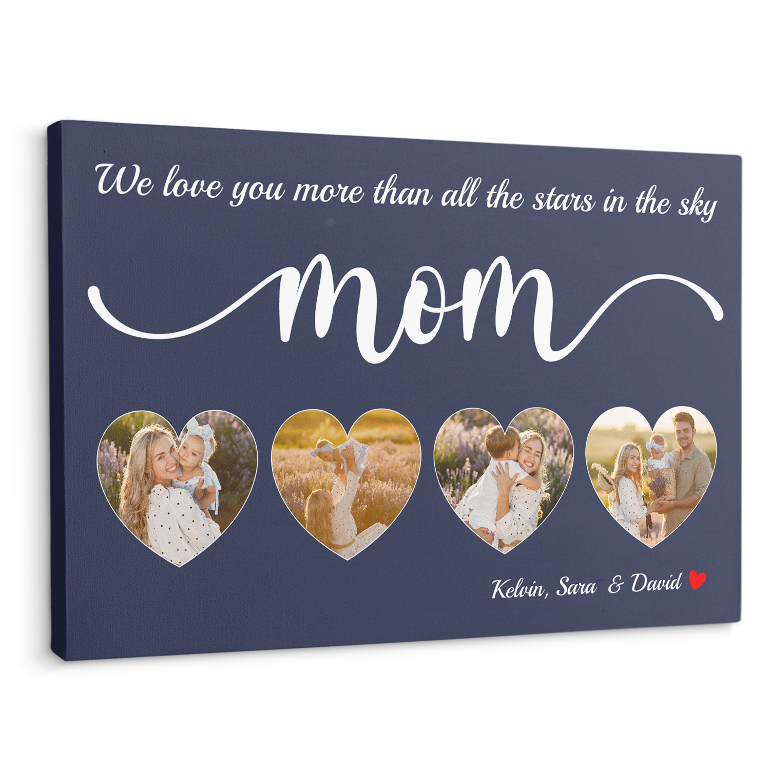 Mom Upload Photo In Heart - Customizable Navy Vintage Background Canvas