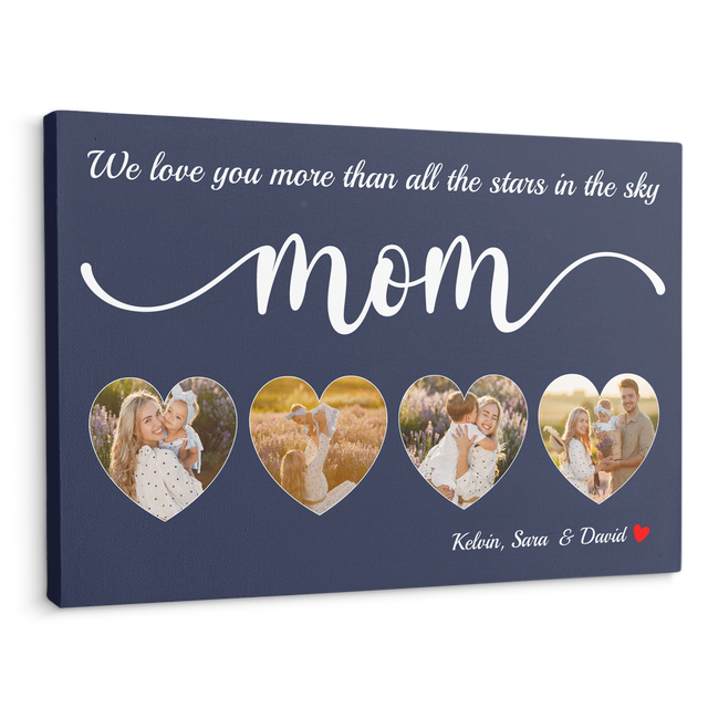 Mom Upload Photo In Heart - Customizable Navy Vintage Background Canvas