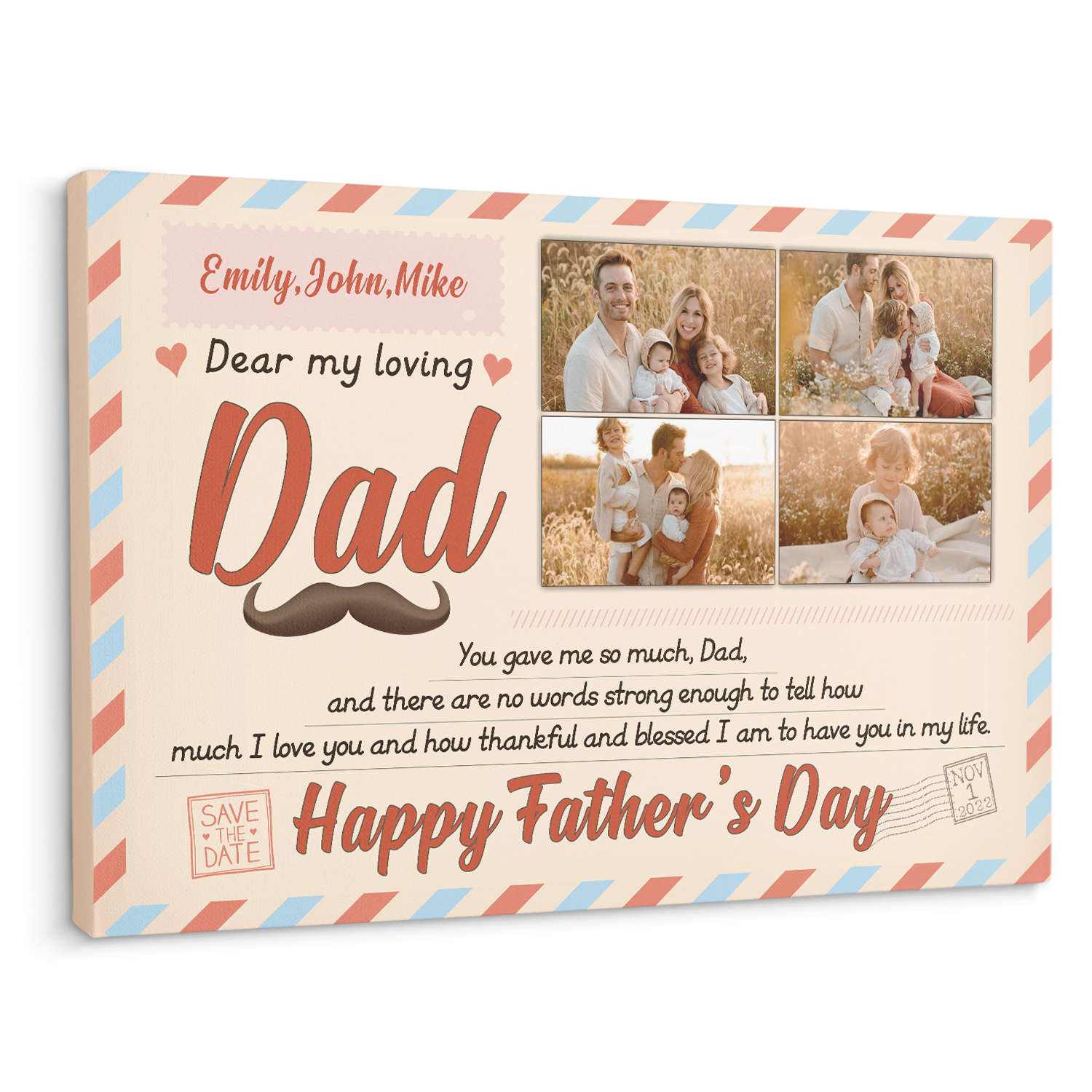 Dad, Happy Father Day, Custom Photo, Canvas Wall Art