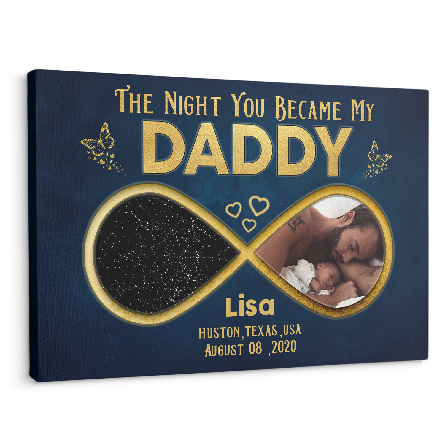 The Night You Became My Daddy, Custom Photo And Customizable Night Sky, Canvas Wall Art
