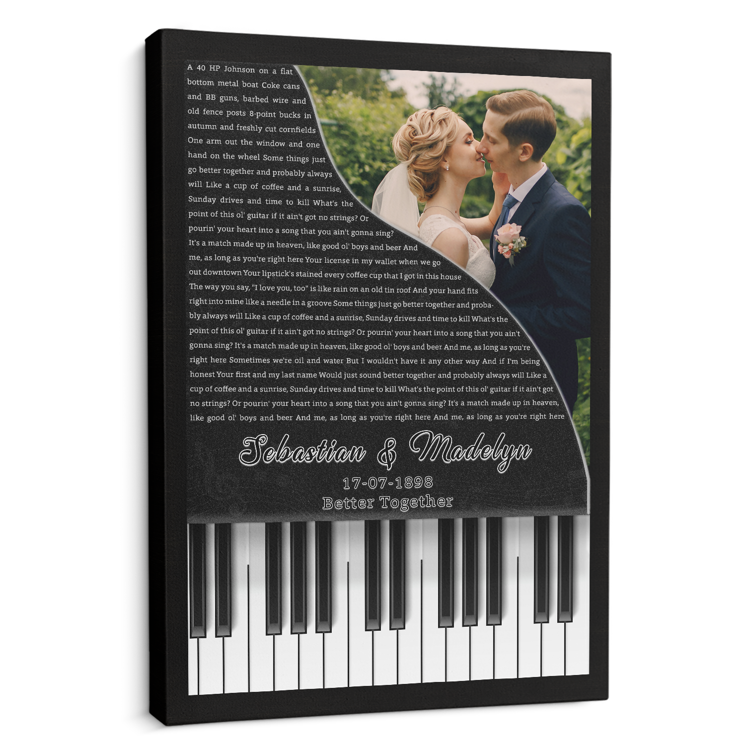 Custom Photo Name Date, Piano Love Song Lyrics Canvas