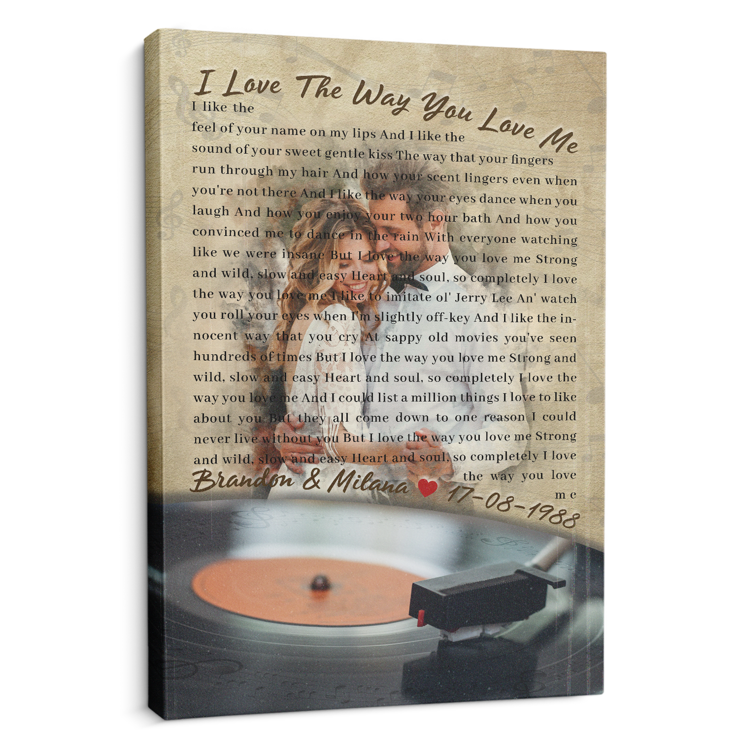 Custom Photo Name Date, Love Song Lyrics Canvas