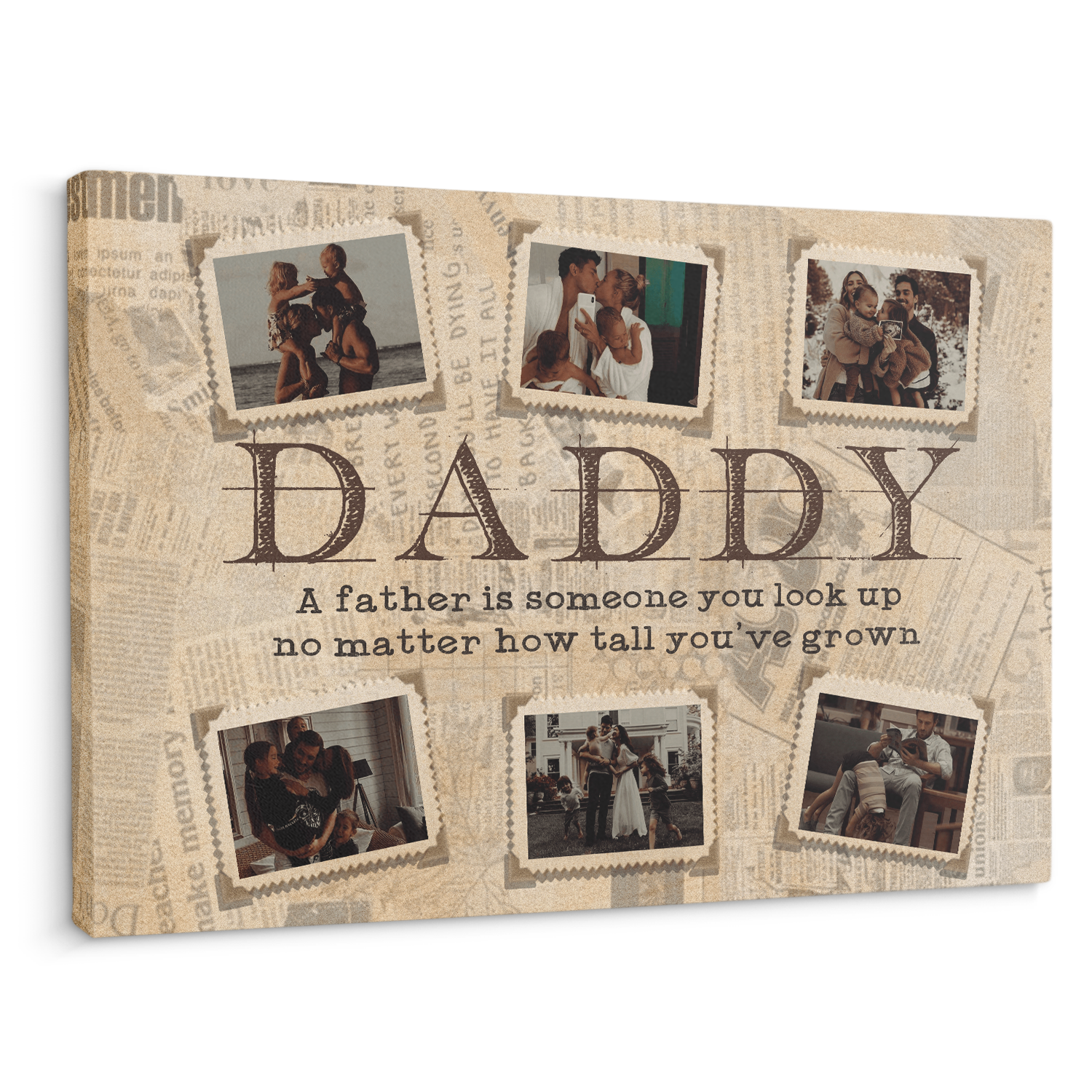 Daddy, Custom Photo, Postage Stamp Shape, Canvas Wall Art