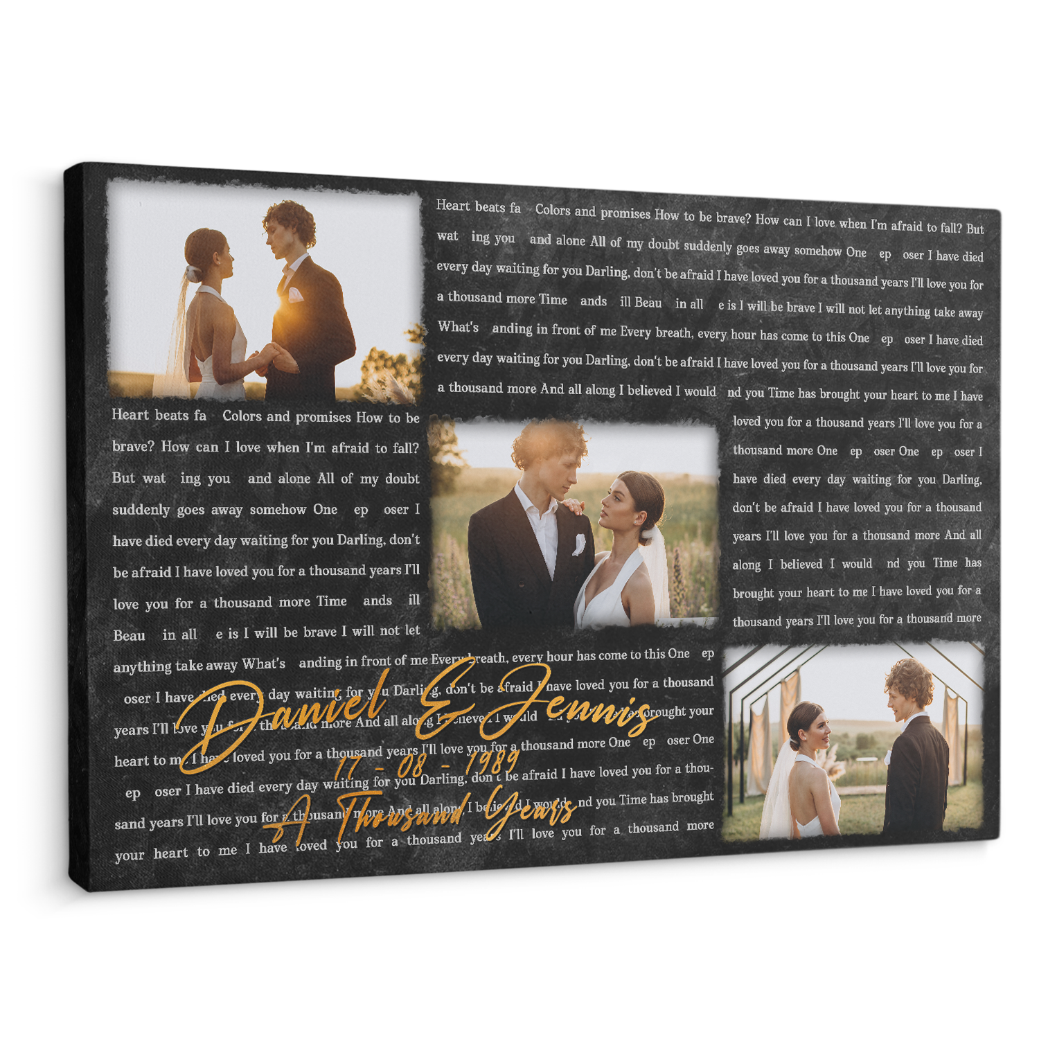 Custom Photo Name Date, Song Lyrics Landscape Canvas