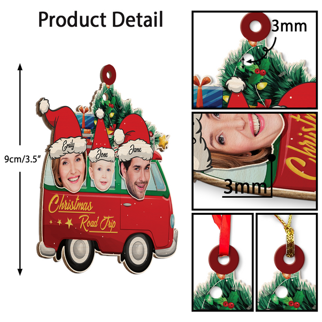 Face From Photo, Family Name, Christmas Camping Bus, Christmas Shape Ornament 2 Sides