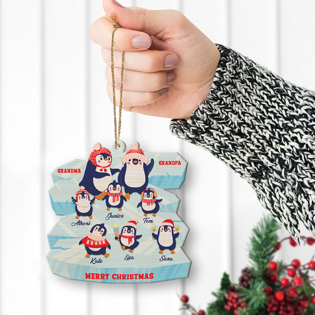 Family Name, Christmas Penguins, Grandpa & Grandma, Christmas Shape Ornament 2 Sides