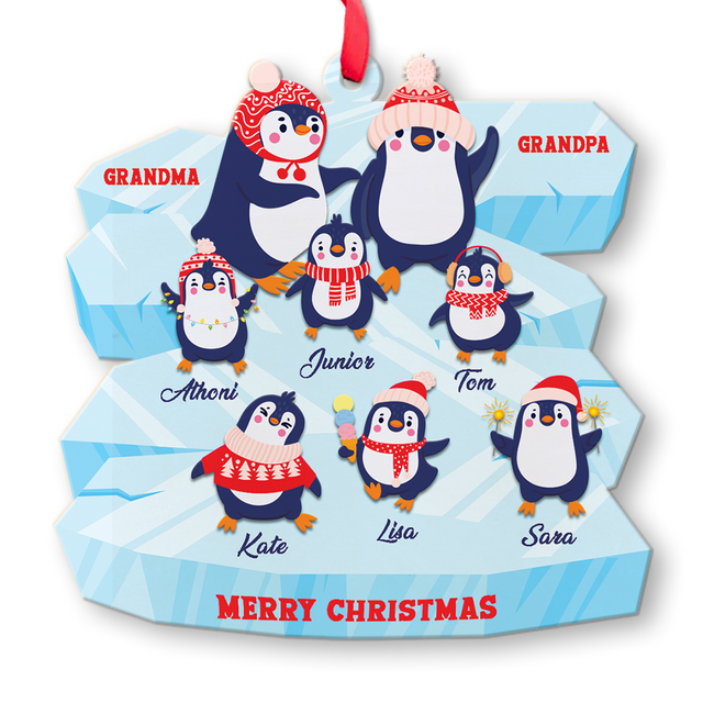Family Name, Christmas Penguins, Grandpa & Grandma, Christmas Shape Ornament 2 Sides