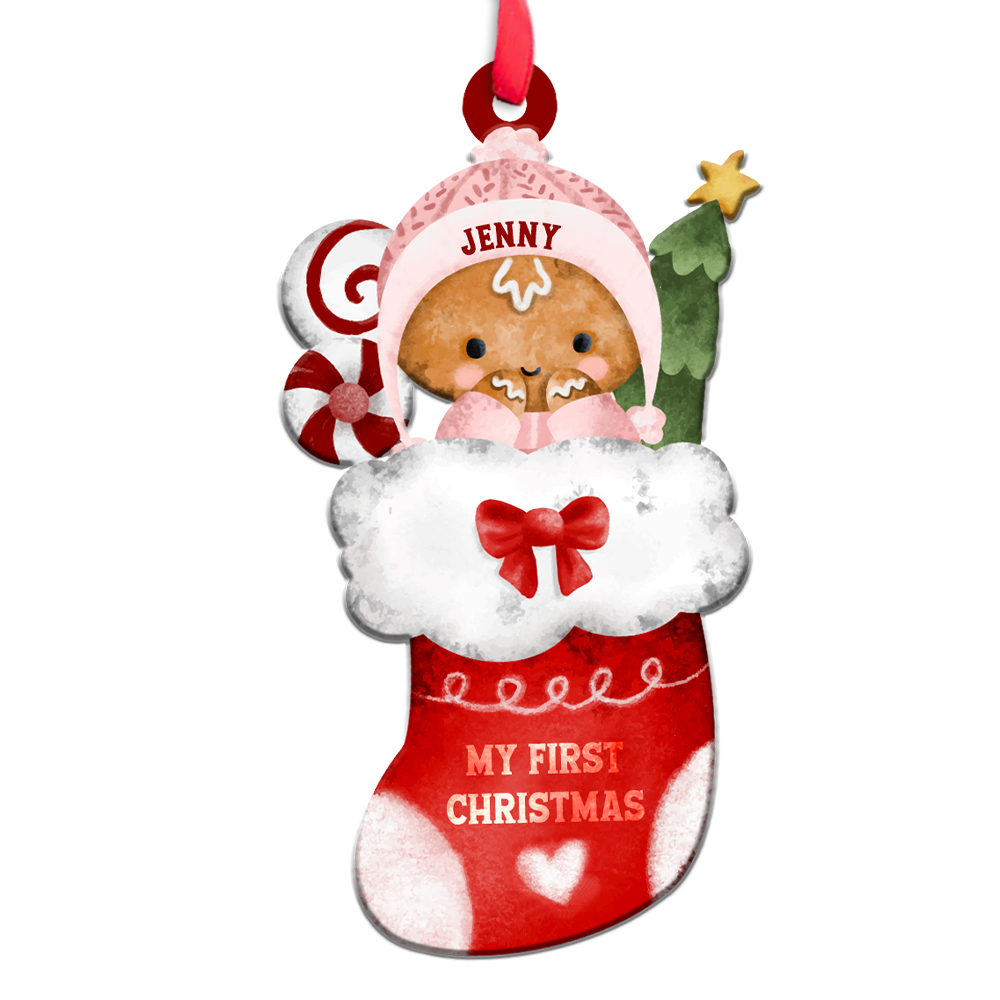 Personalized Name And Text, Ornament For Baby, Baby's First Christmas, Cute Socks, Christmas Shape Ornament 2 Sides