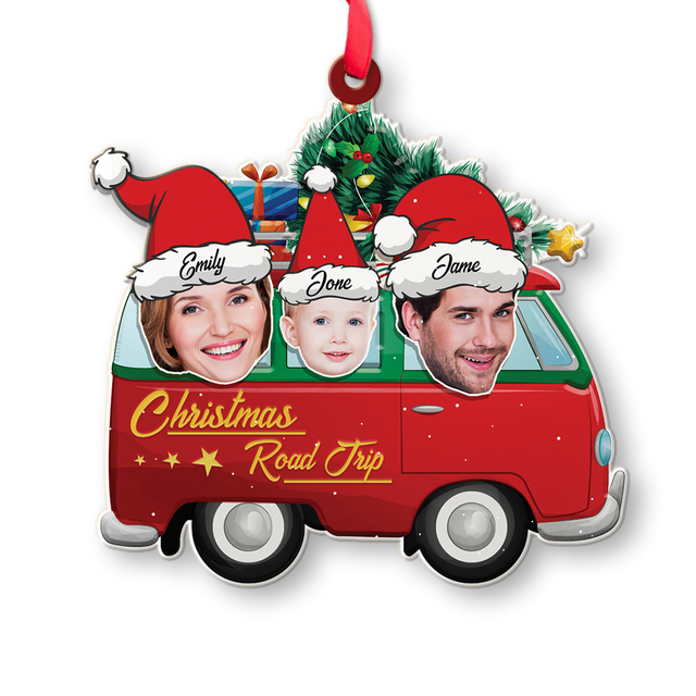 Face From Photo, Family Name, Christmas Camping Bus, Christmas Shape Ornament 2 Sides
