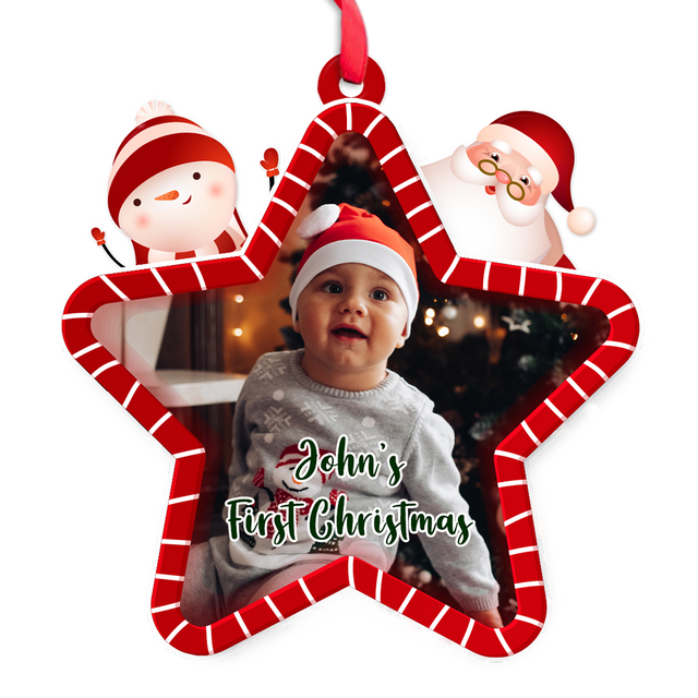 Custom Photo, Personalized Name And Text, Ornament For Baby, Baby's First Christmas, Star Shape, Christmas Shape Ornament 2 Sides