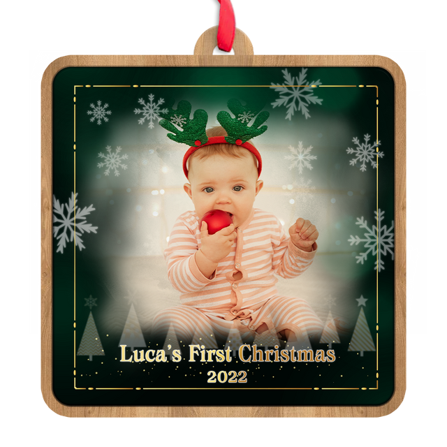 Custom Photo, Personalized Name And Text, Ornament For Baby, Baby's First Christmas, Square Shape, Christmas Shape Ornament 2 Sides